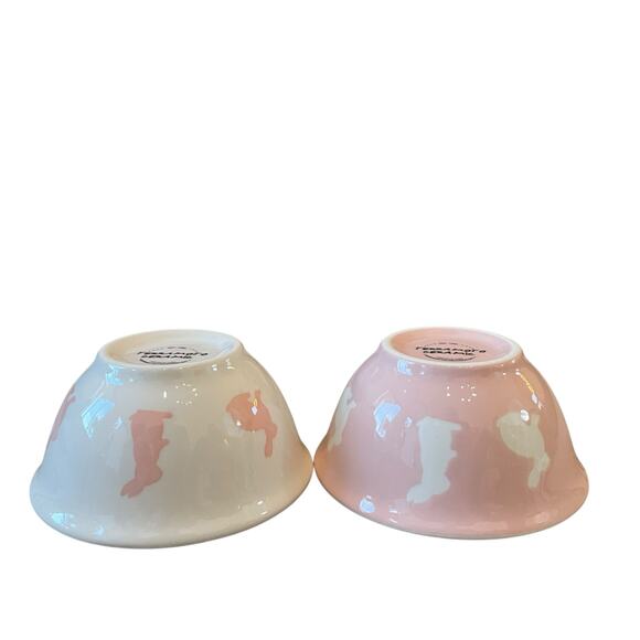 TERRAMOTO CERAMIC Pink & White Bunny Tidbit Bowls Set of 2 Easter Decor New - Picture 13 of 15